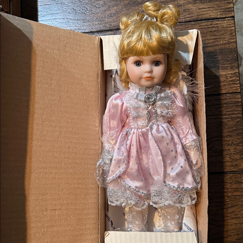 Tinkerbell Pink Porcelain Doll with Lace Dress